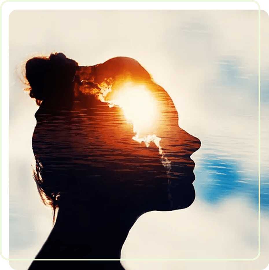 Silhouette with sunset and ocean overlay